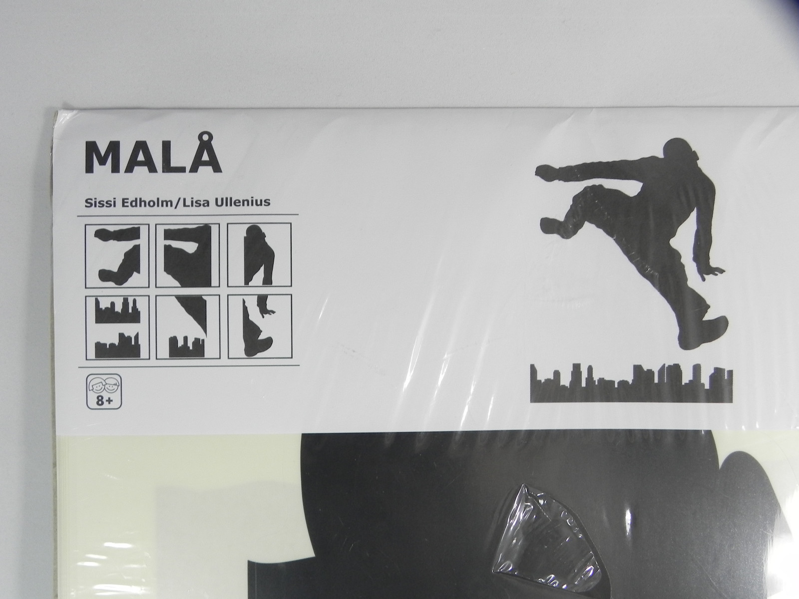 IKEA MALA SELF ADHESIVE DECORATIVE WALL STICKERS, MAN JUMPING, CITY SKYLINE