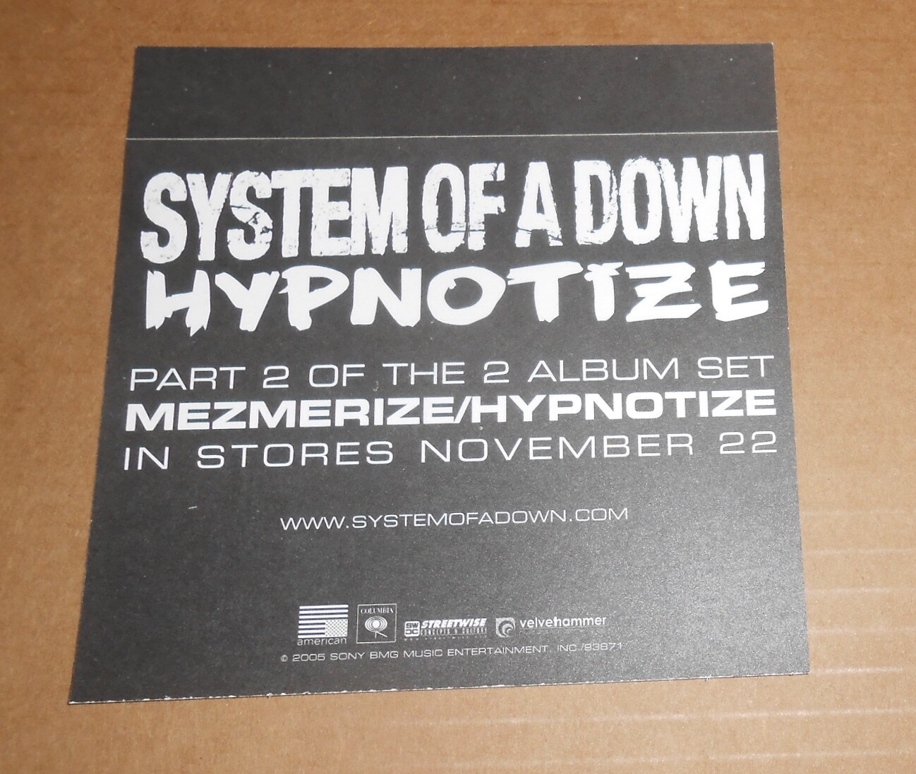 System of a Down Hypnotize Sticker 2005 Original Promo 4×4