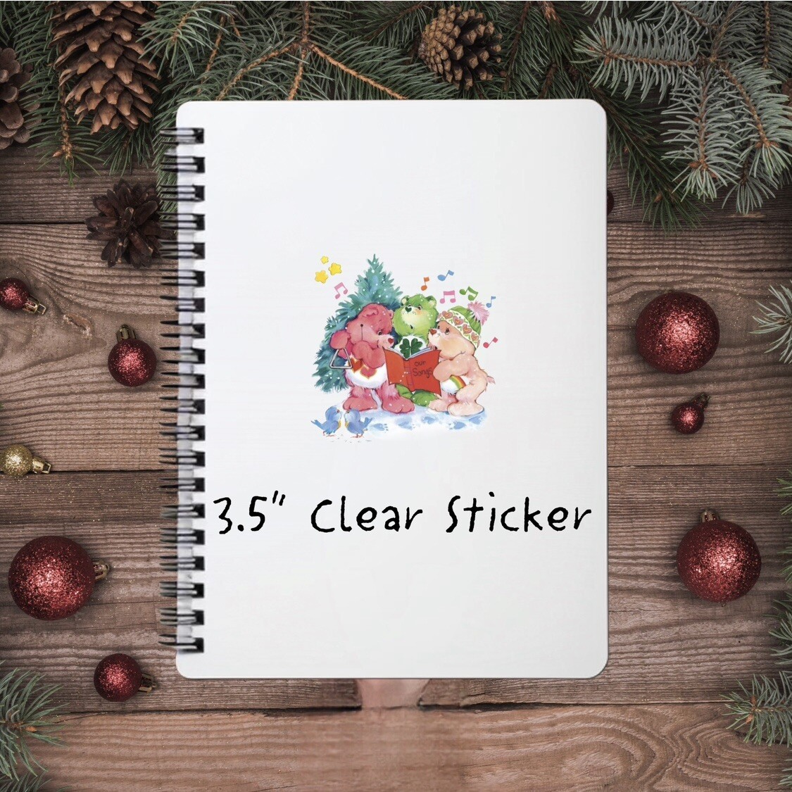 Care Bears Sticker SET OF 5, Clear Decals 3.5” Bear Cousins Christmas Series 1