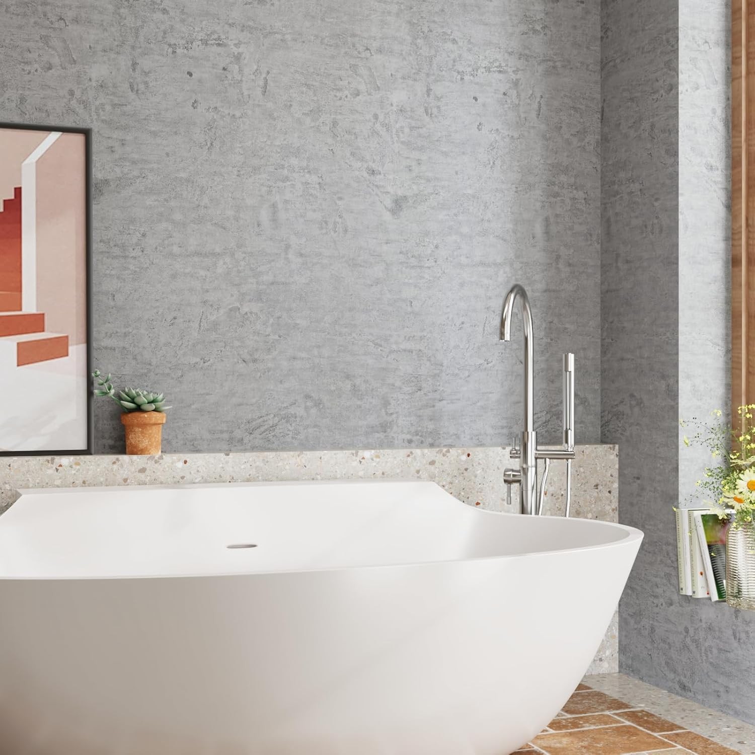 Concrete Grey Wallpaper 24"x354" Extra Thick Wide Waterproof Peel and Stick C…