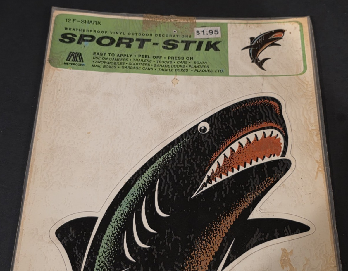 1975 SPORT STIK Original SHARK Vinyl Sticker-Decal-UNUSED-Great Display-NOS