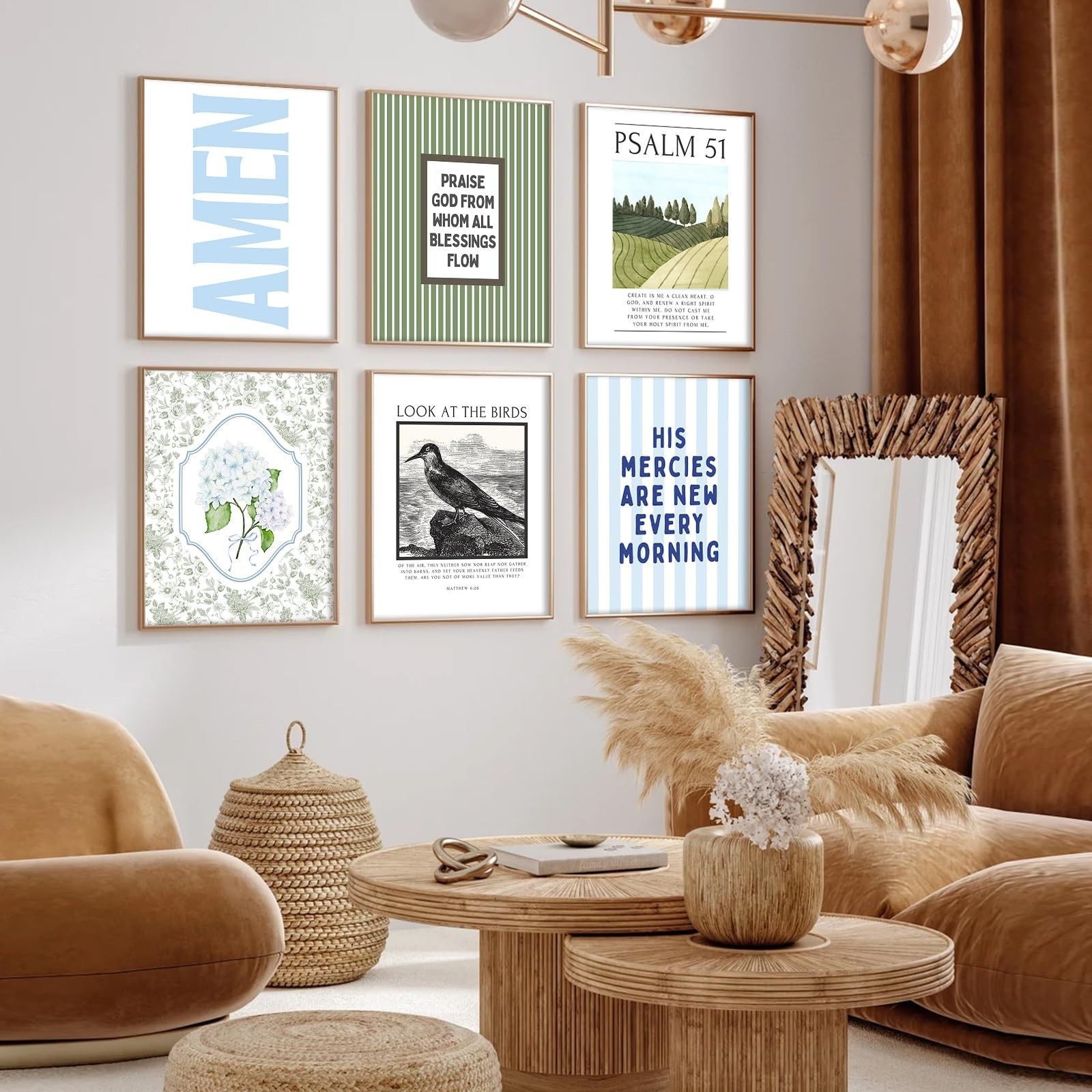 Blue Green Christian Wall Art Decor Bible Verse Canvas Poster Preppy Scriptur…