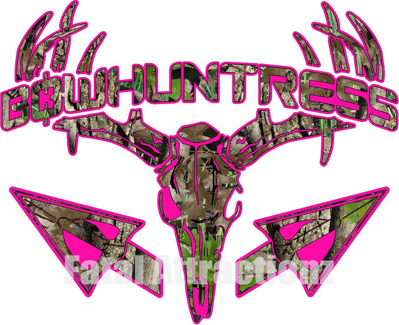 Hot Pink Camo Bowhuntress Deer Skull S4 Arrow Vinyl Sticker Decal buck whitetail