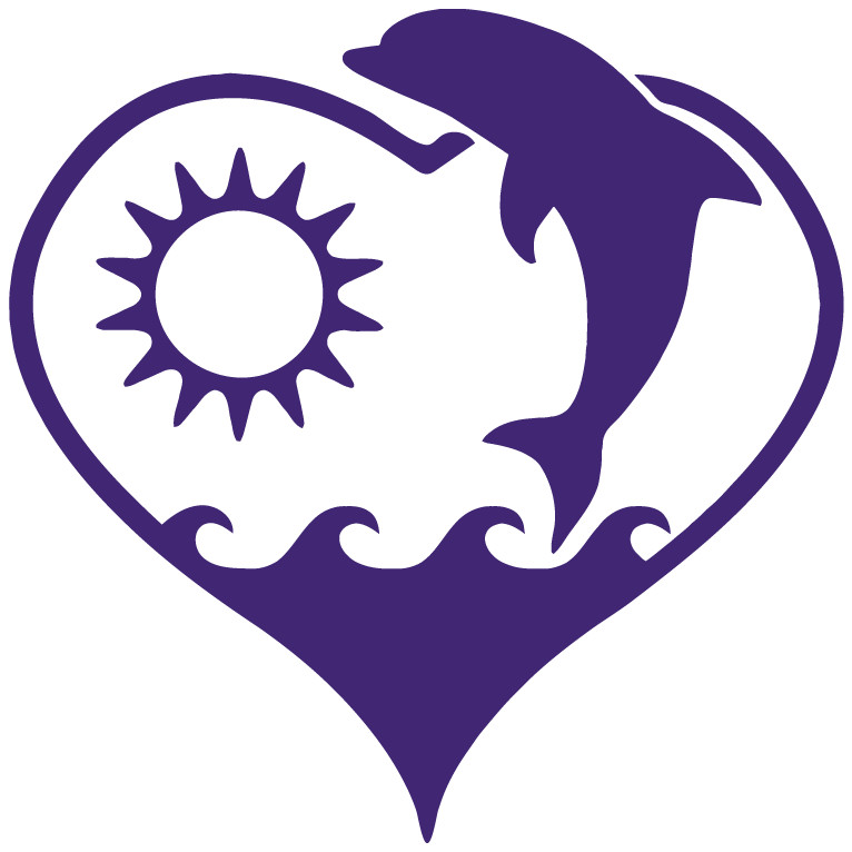 Dolphin Heart Sun Summer Ocean Water Many Colors Die Cut Vinyl Decal Made in USA