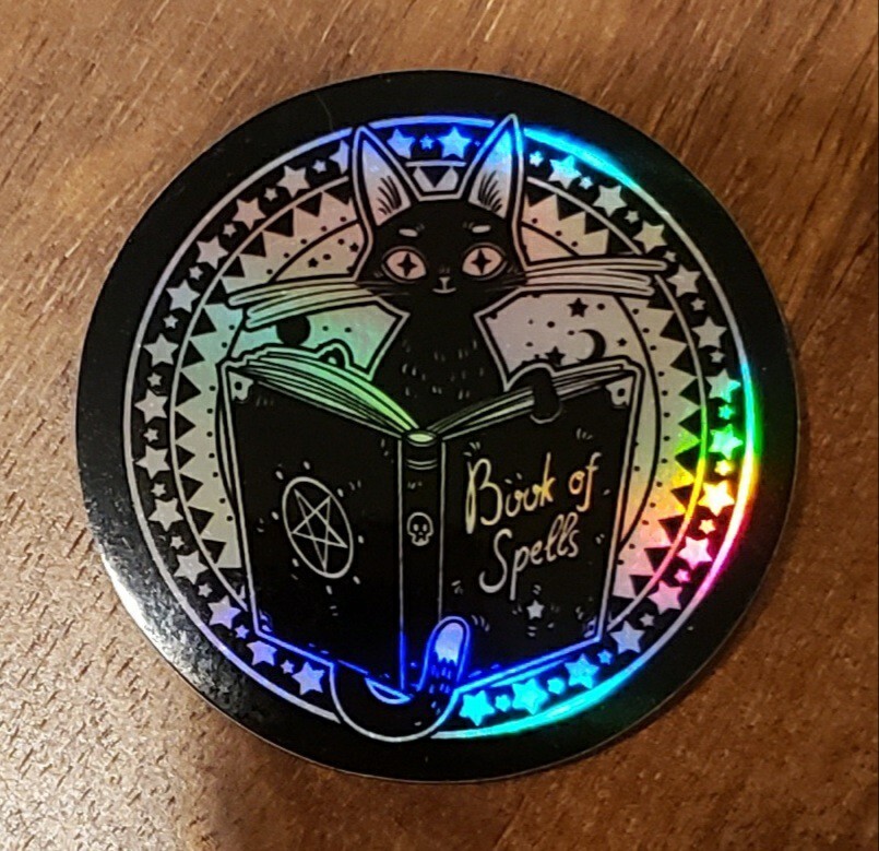 BLACK CAT BOOK OF SPELLS Holographic Sticker Vinyl 2.5 in UV WEATHER RESISTANT