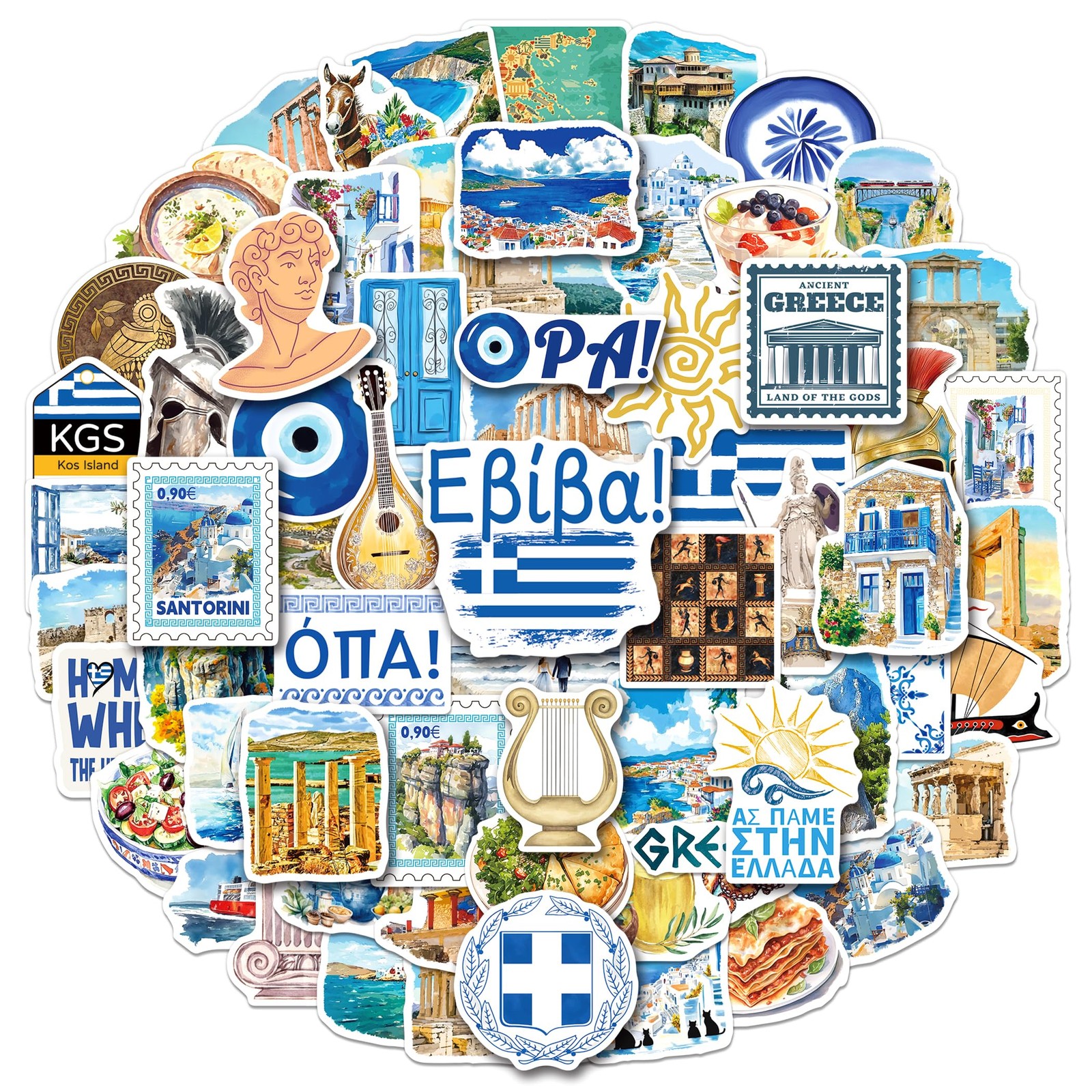 YTSQLER 200 PCS Greece Stickers, Travel Souvenirs Stickers Colorful