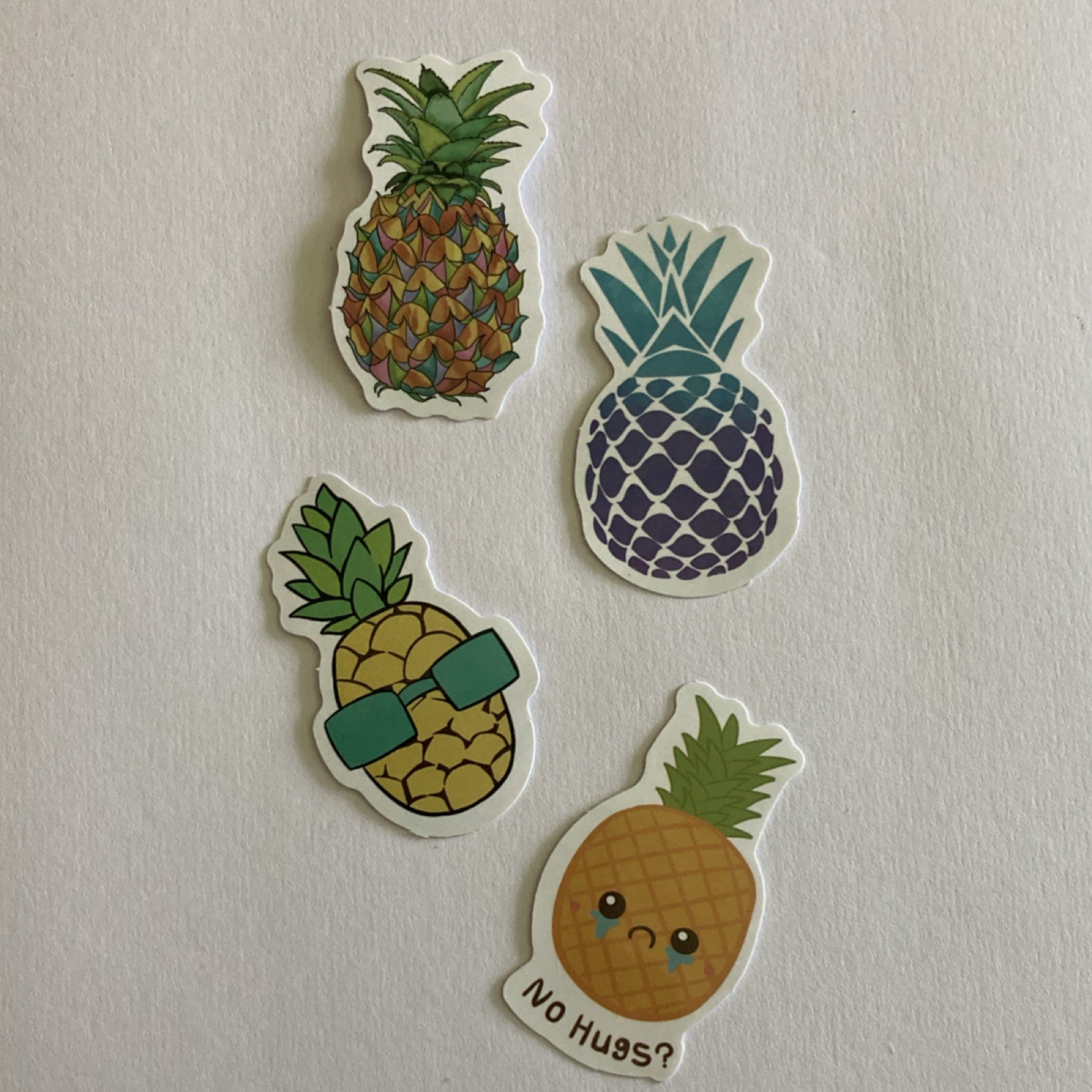 4 Multicolor Vinyl Stickers Set, Decorative Pineapple Fruit, Self-Adhesive