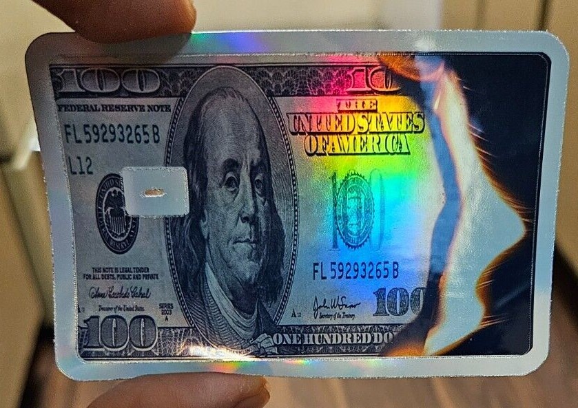 Burn Money 100 Dollar Credit Debit Card Skin Replica Fire Sticker ATM Gold 1900s