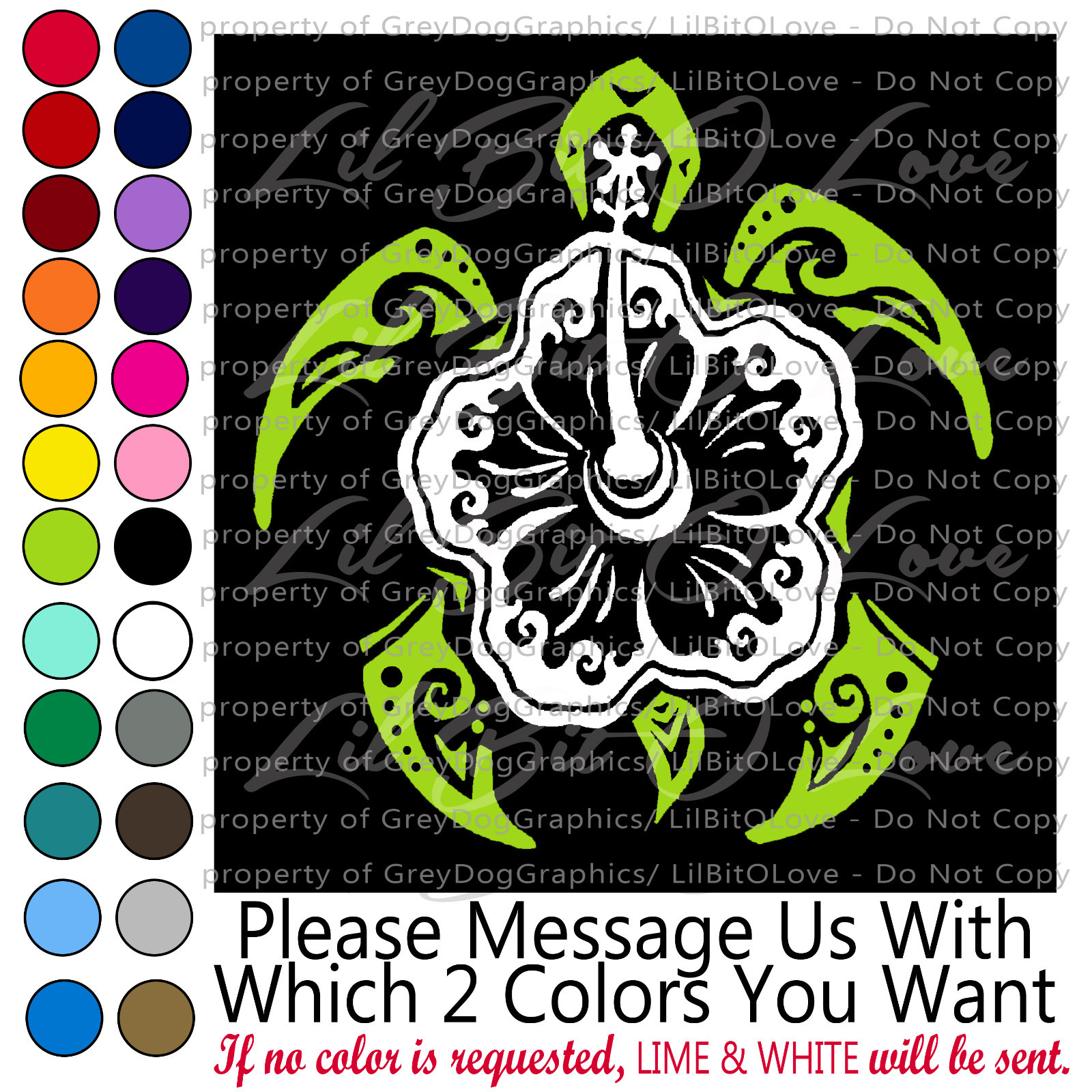 Tribal Hibiscus Sea Turtle Vinyl Decal Sticker Tortoise Beach 2 Color