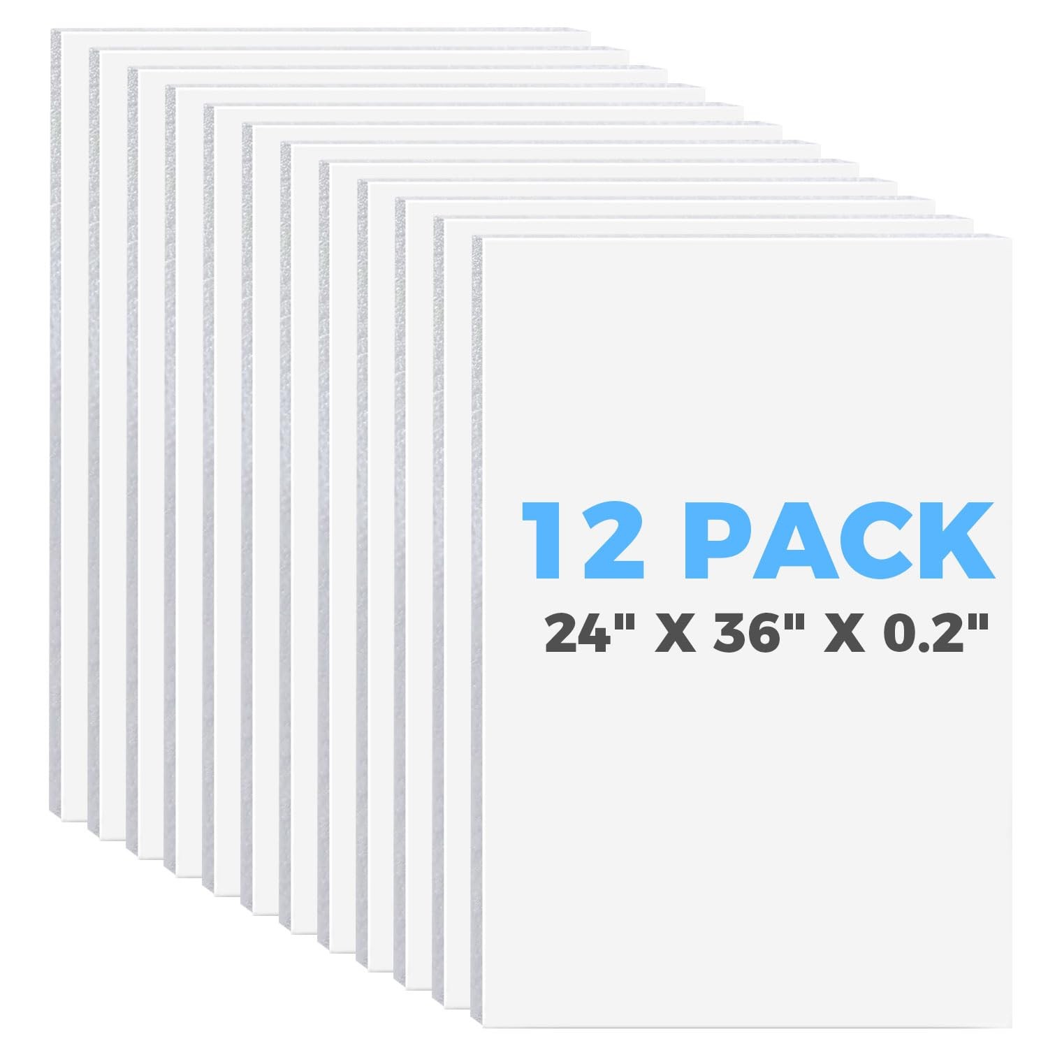 Foam Board 24" x 36" x 3/16" (5mm) – 12 Pack, White Poster Board,