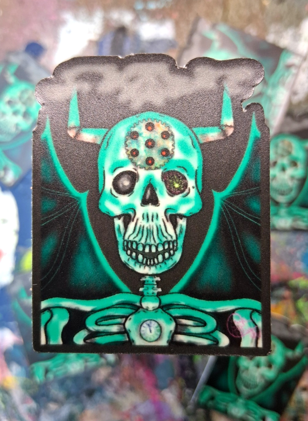 Glow In The Dark Zombie Skeleton Metal Steam Punk Horned Demon Gea Vinyl Sticker