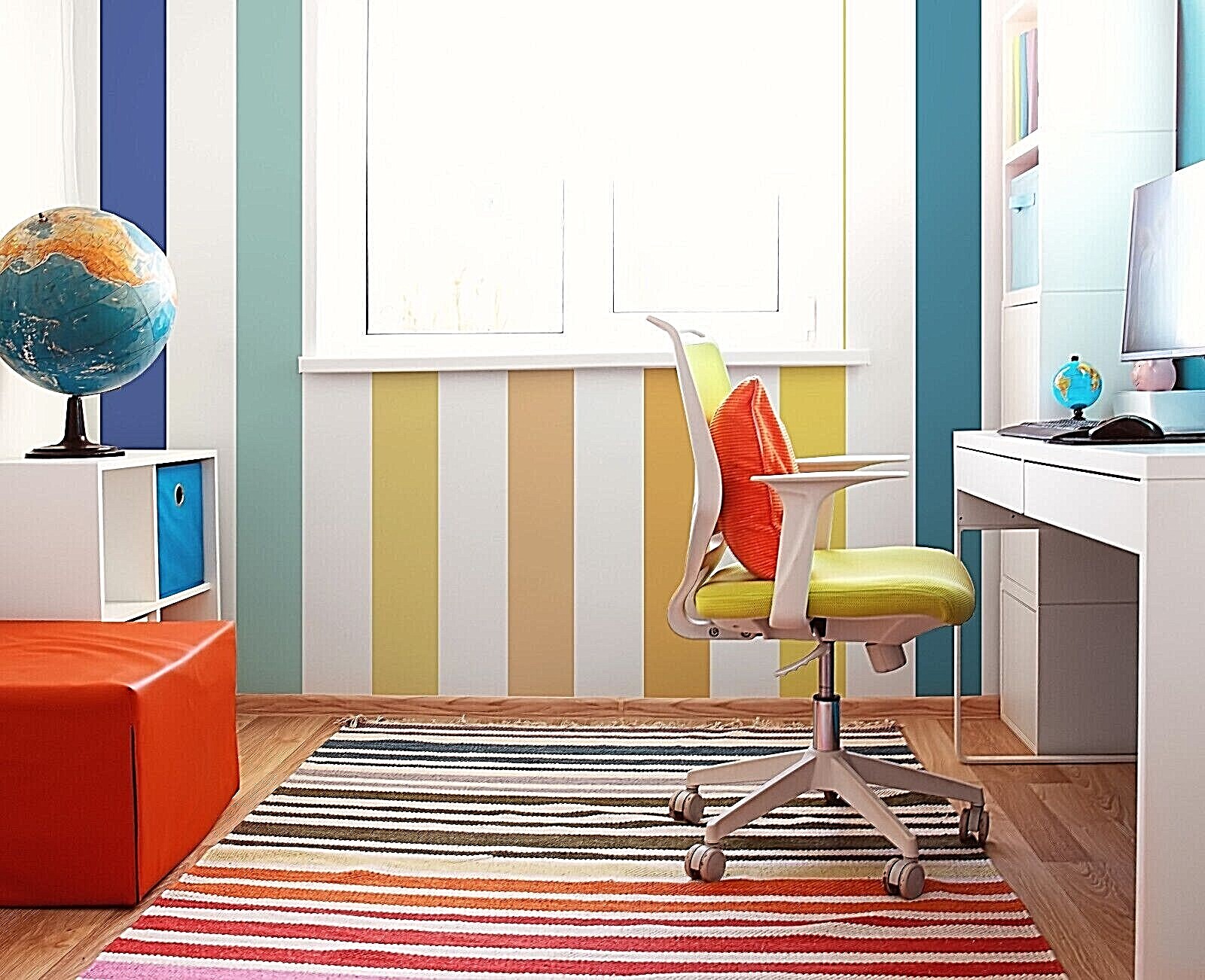 Colorful Wall Stripes, Rainbow Wall Decals, Mural, Sticker, Wall Decoration 449