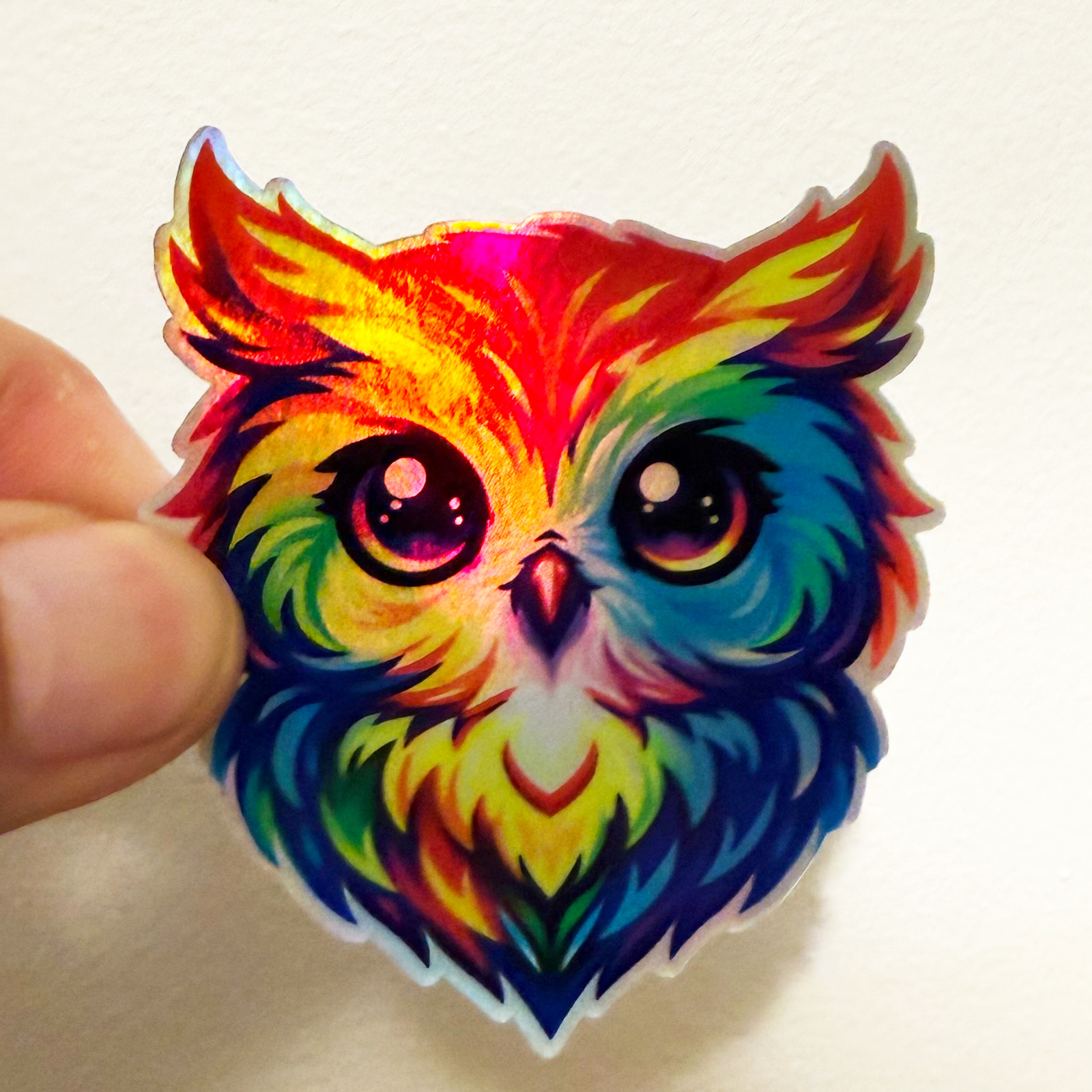 Holographic Rainbow Owl Head Vinyl Sticker 2-Pack 2" Die-Cut Decal