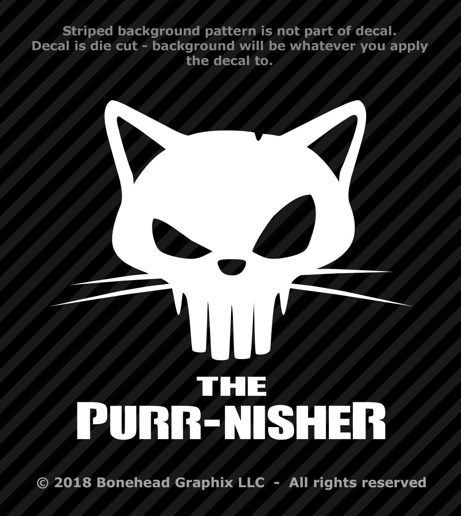 Punisher Cat Skull Purr-nisher XL Vinyl Decal Window Sticker Punisher Cute Skull