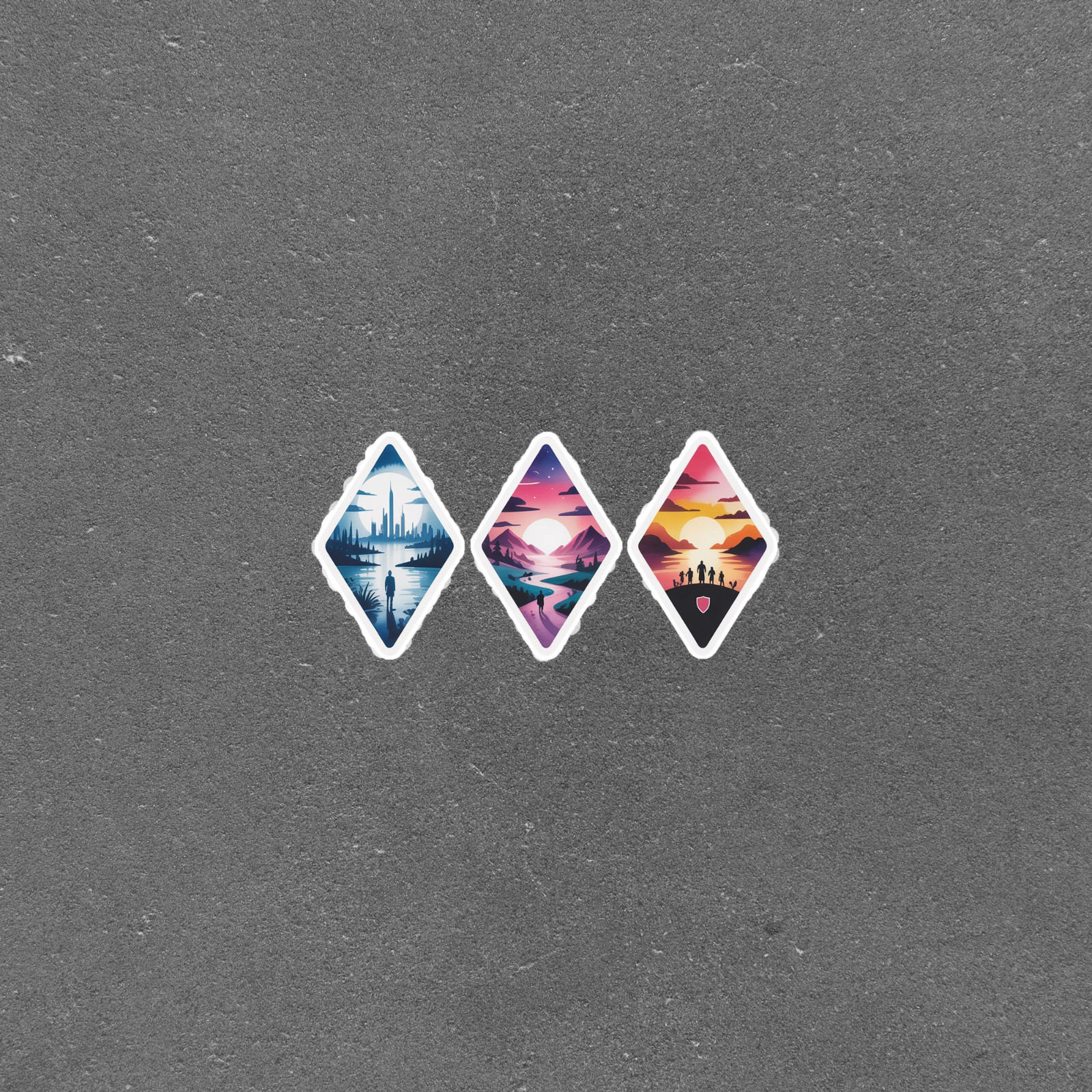 Scenic Journey Diamond Landscape Vinyl Sticker Set of 3 Outdoor Adventure Decals