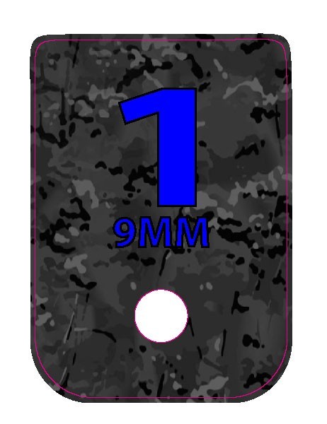 FITS GLOCK 9MM BLACK MULTI CAM BACKGROUND BLUE TEXT NUMBERED 1-6 set of six