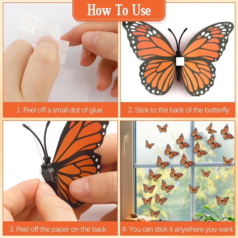 Monarch Butterfly Decorations, 3D Monarch Butterfly Wall Decor 12 Pcs Orange