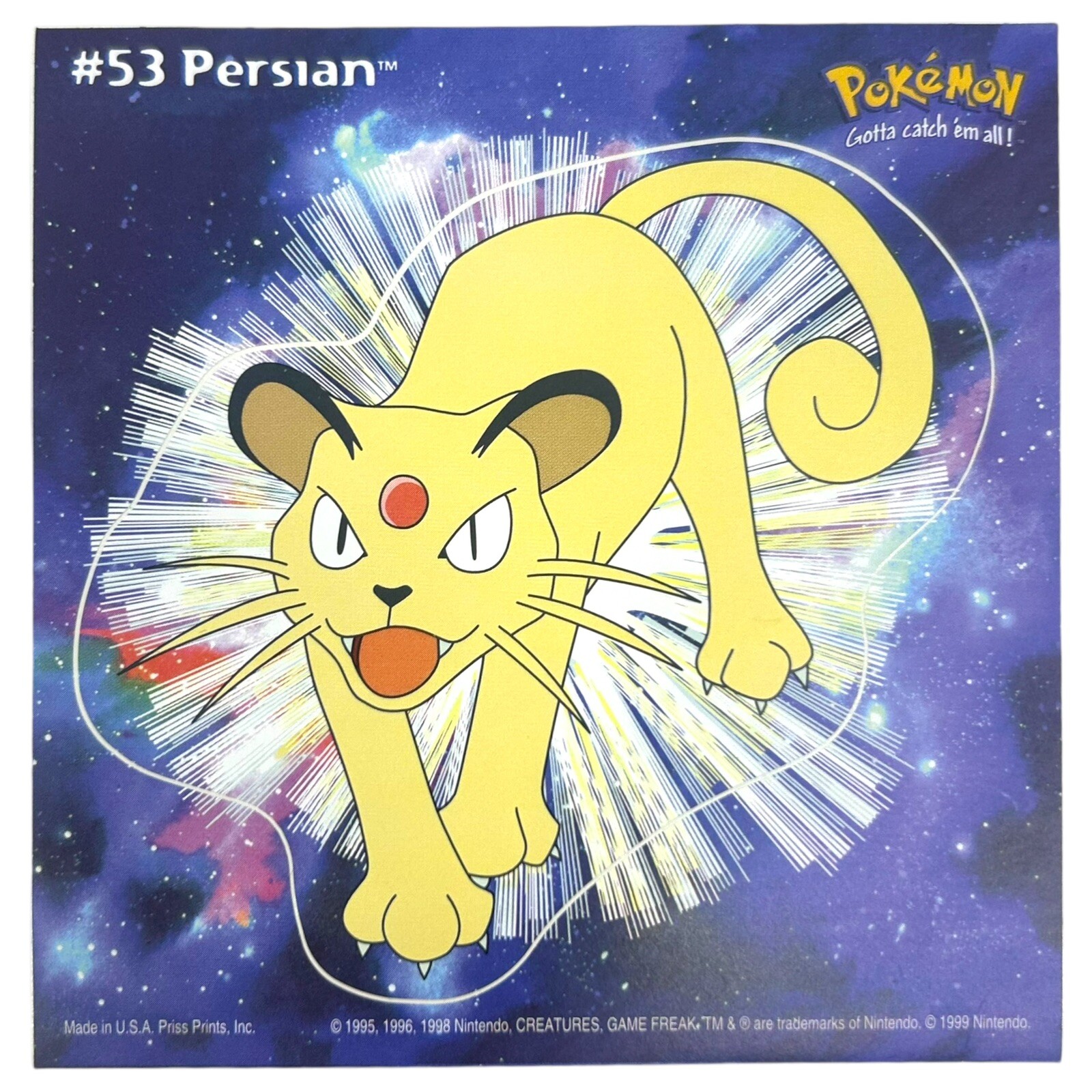 Pokemon Collect ’em Stick-Ups Persian #53 Large 4” Sticker Priss Prints