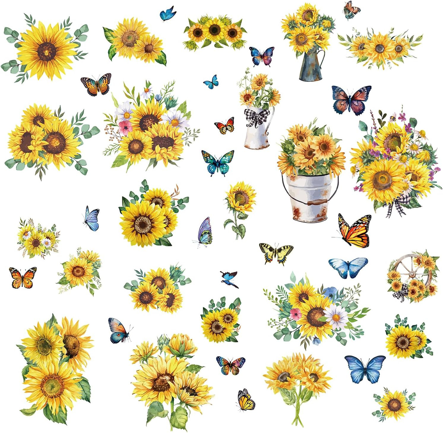 8 Sheets Wall Decals Hummingbird Flowers Butterfly Window Stickers