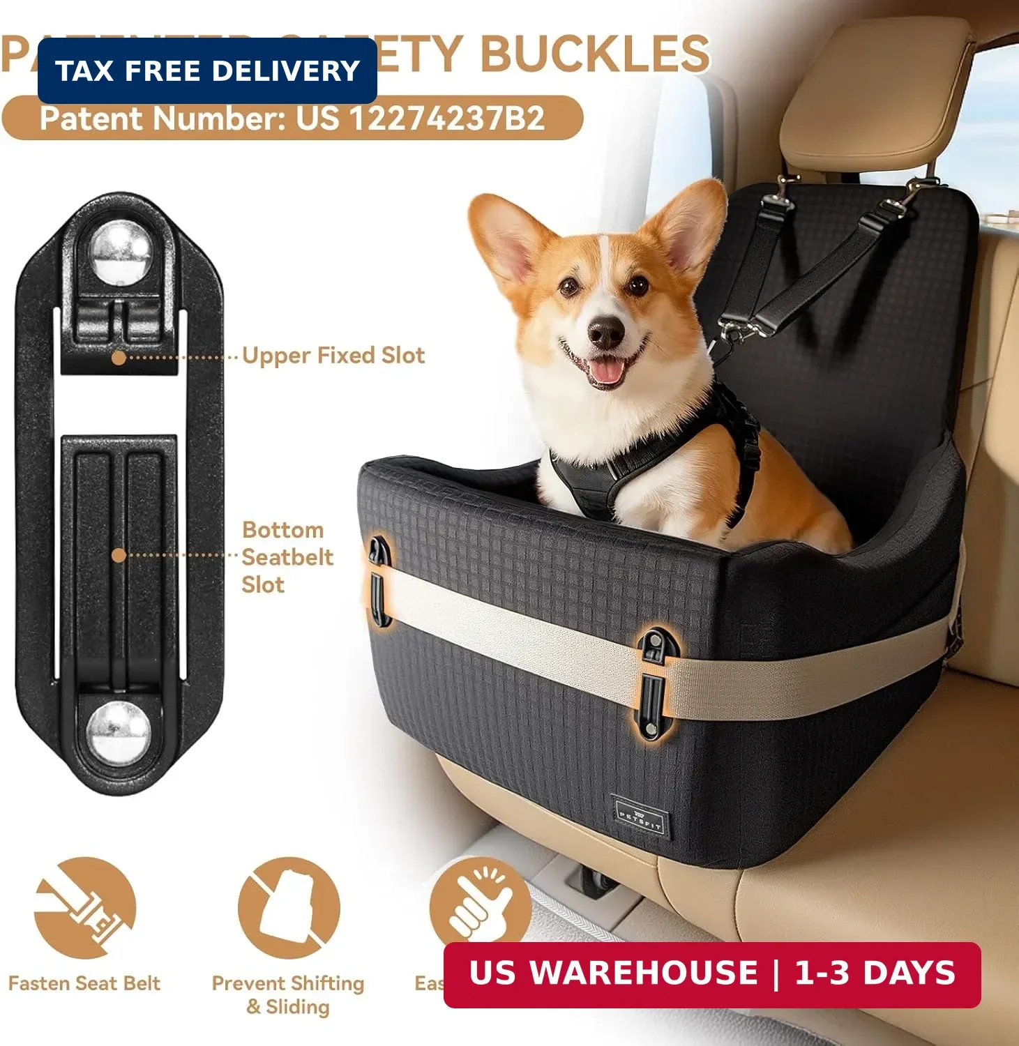 Dog Booster Car Seat for Small/Medium Dogs up to 35 lbs 5" Memory Foam Pet Seat