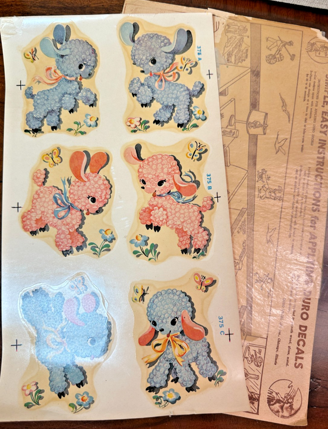 Vintage Lambs Sheep Duro Decals Transfers 1960s 1950s children pink blue kitchy