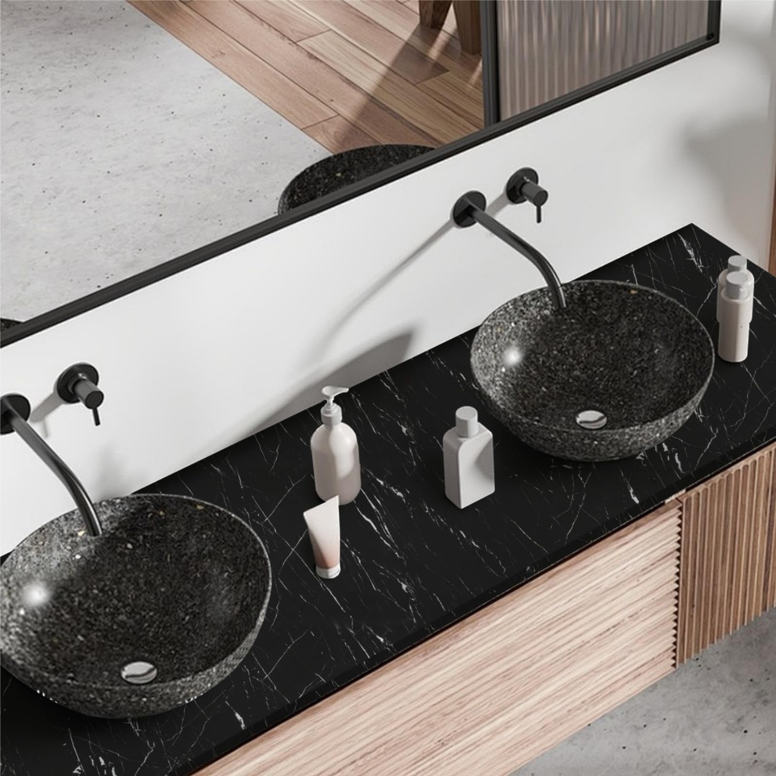 Abyssaly Black Marble Contact Paper Glossy Granite Matte Peel and Stick Wallp…