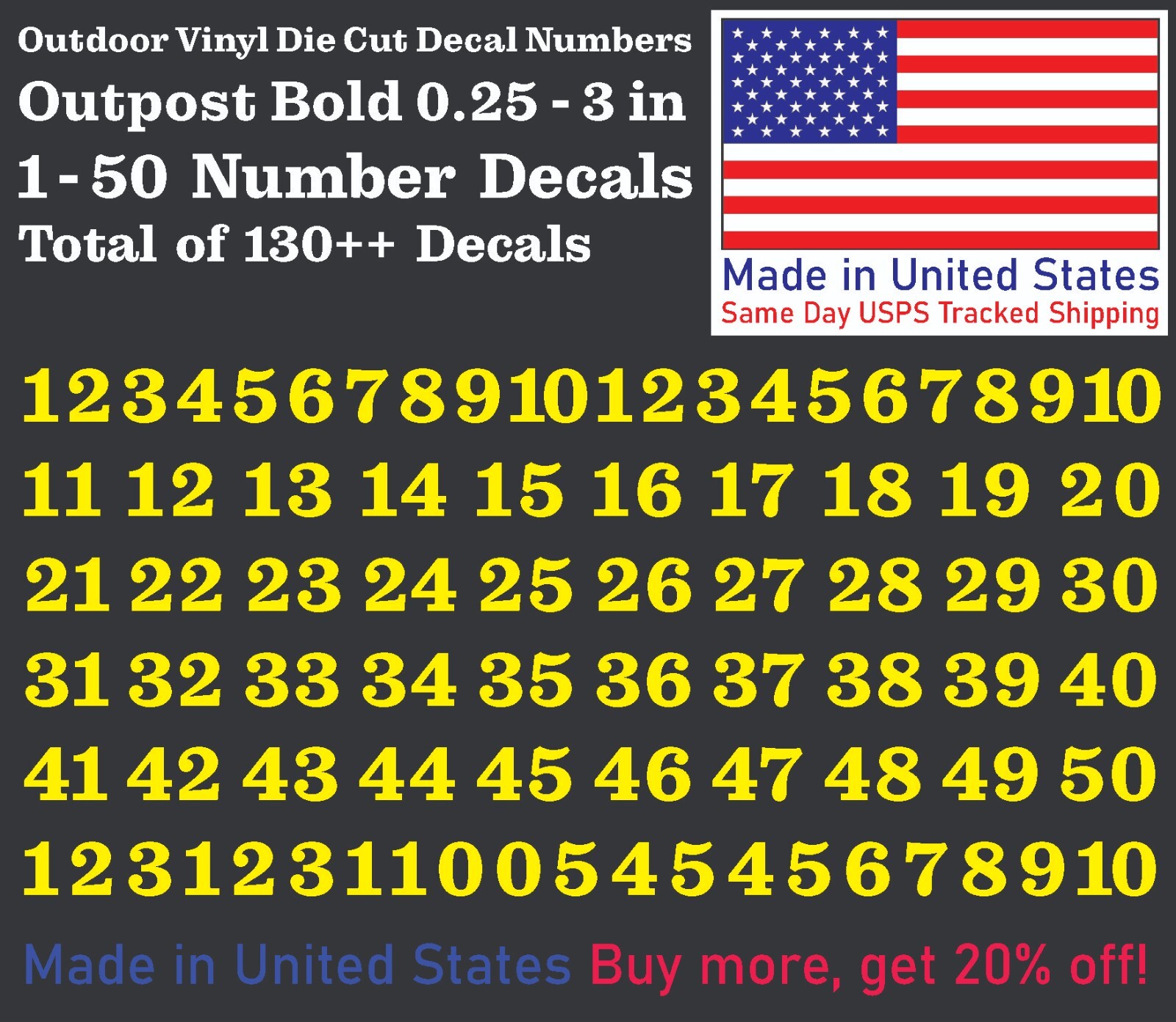 1-50 Buffalo Bold Vinyl Decal Sticker Numbers for Mailbox, Address, Locker Shop