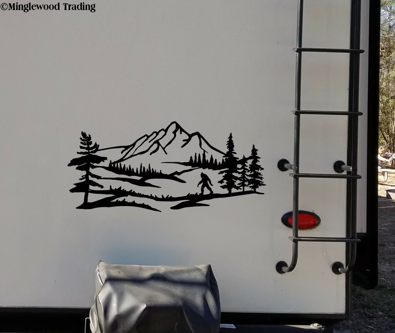 Bigfoot Mountain Scene V2 Vinyl Sticker – Camper RV Travel Trailer Graphics 4×4