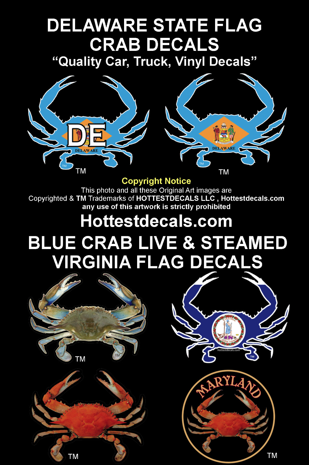 DELAWARE CRAB DECAL Virginia Crab State Flag Sticker Car Truck Boat YETI COOLER