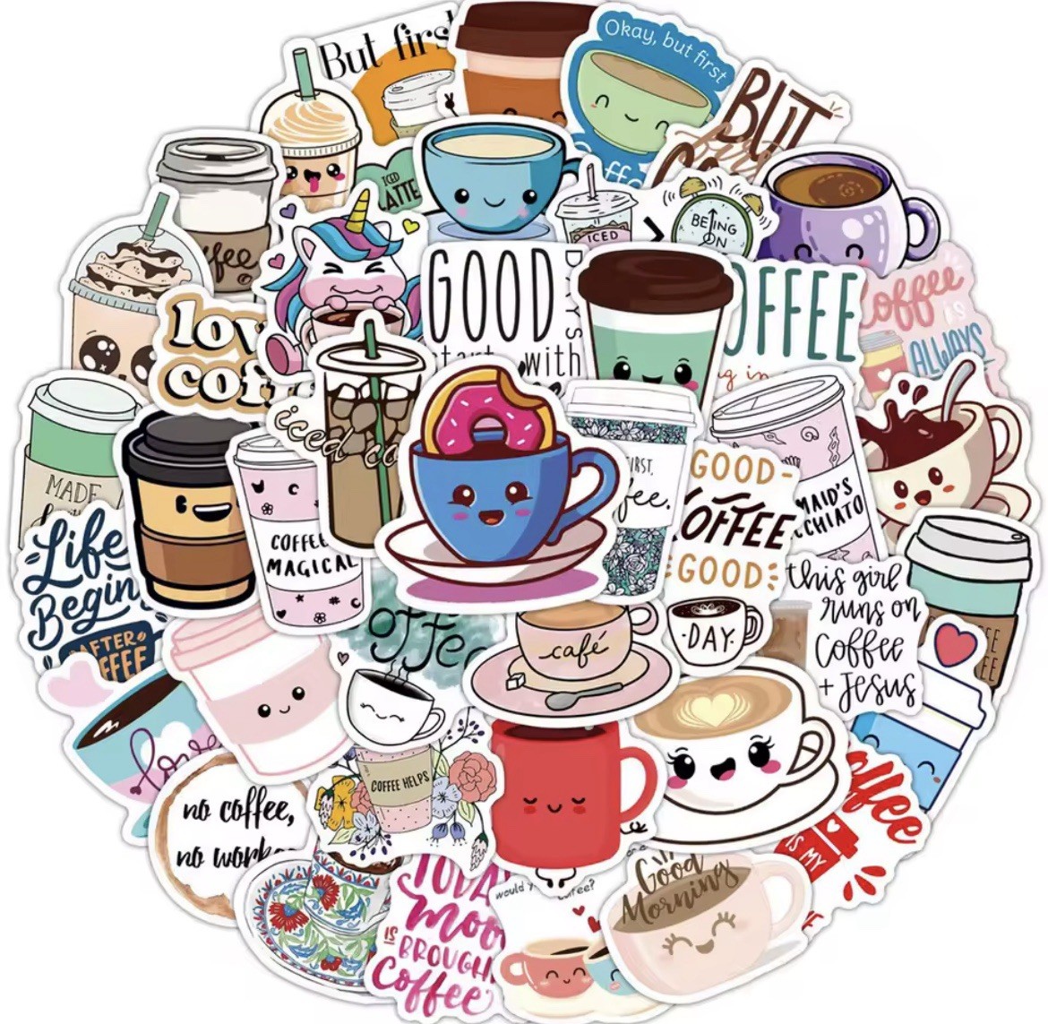 Coffee Fun Style Stickers 50pk Mixed Coffee Espresso Fun Stickers FREE SHIPPING