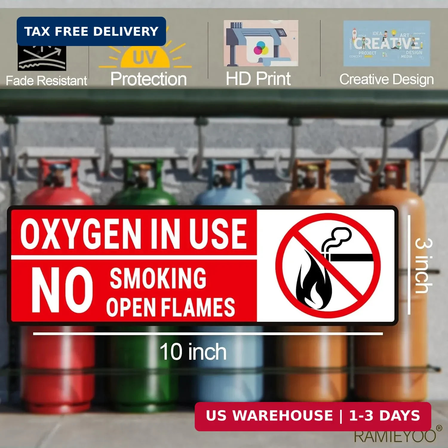 Oxygen in Use Decal, 5Pack No Smoking No Open Flames Area Stickers – Adhesive Vi