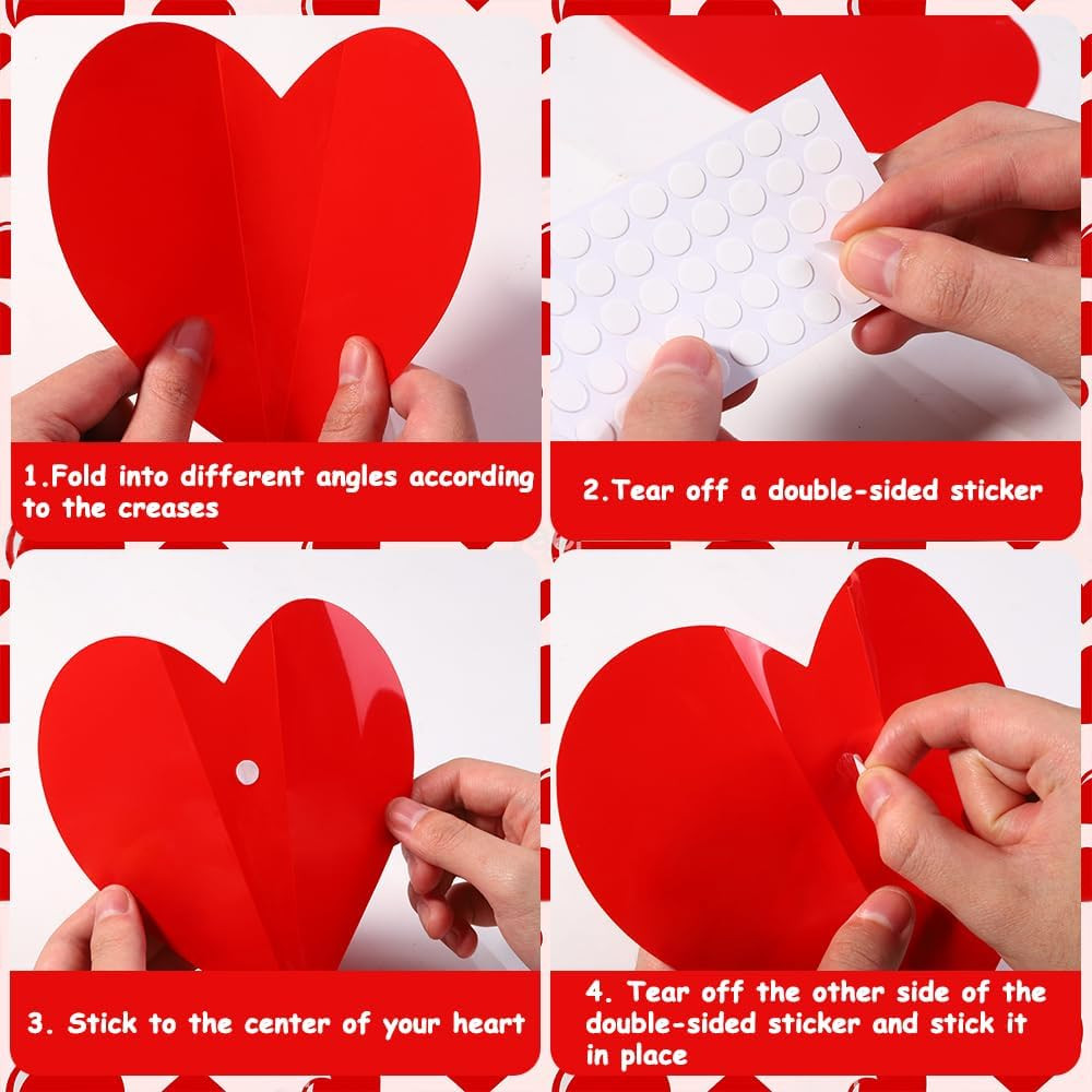 100 PCS 3D Heart Valentines Day Wall Stickers,Waterproof Removable Heart Wall De