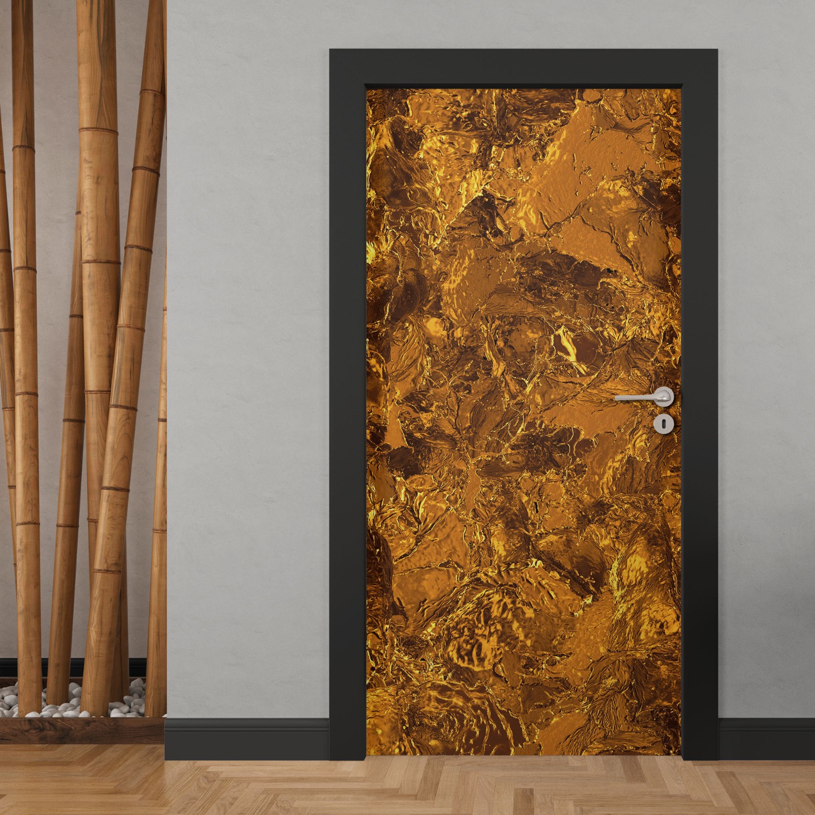 Golden Door Mural, Gold Pattern, Laminated Sticker Wrap, Peel'n'Stick. 1 Piece