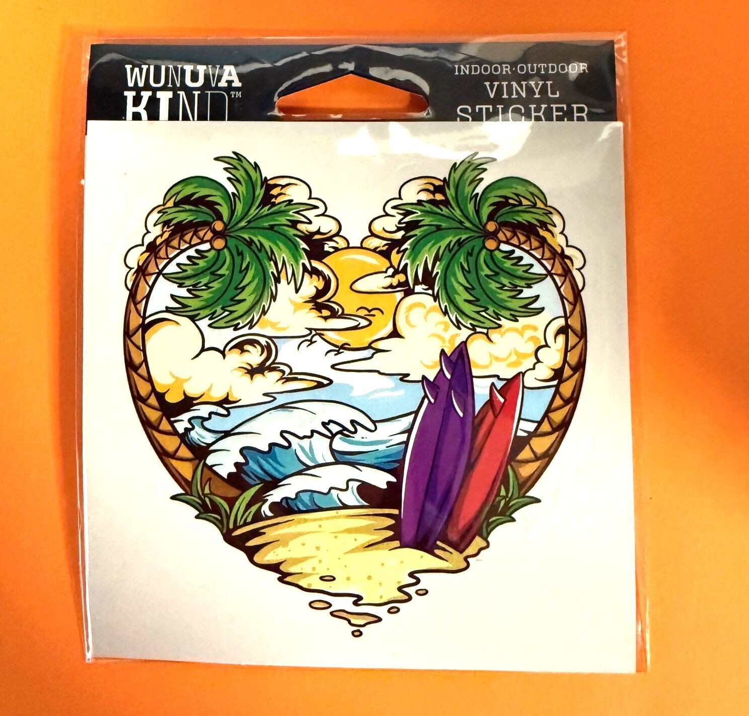 SURFING BEACH PALM TREE HEART 4" VINYL DECAL STICKER FREE SHIPPING