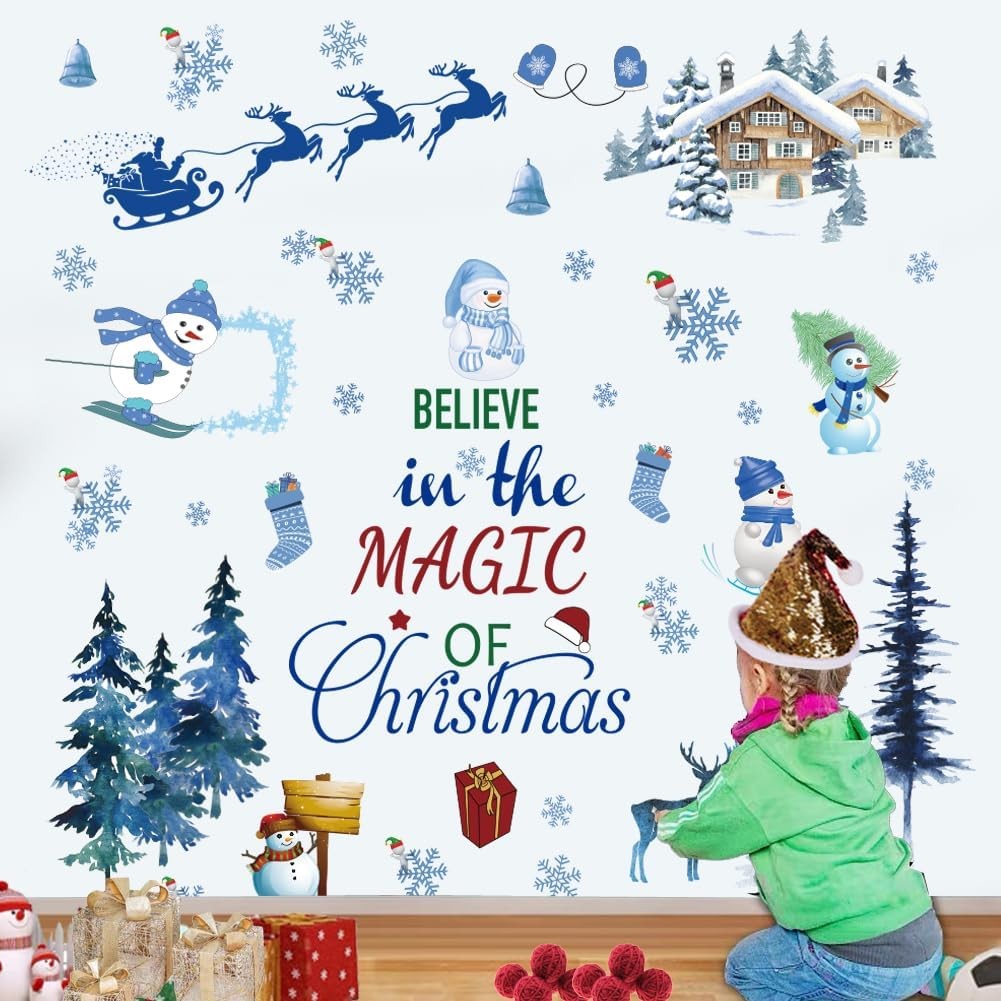 Christmas Wall Decals Santa Claus Tree Vinyl Sticker Holiday Decor for Home