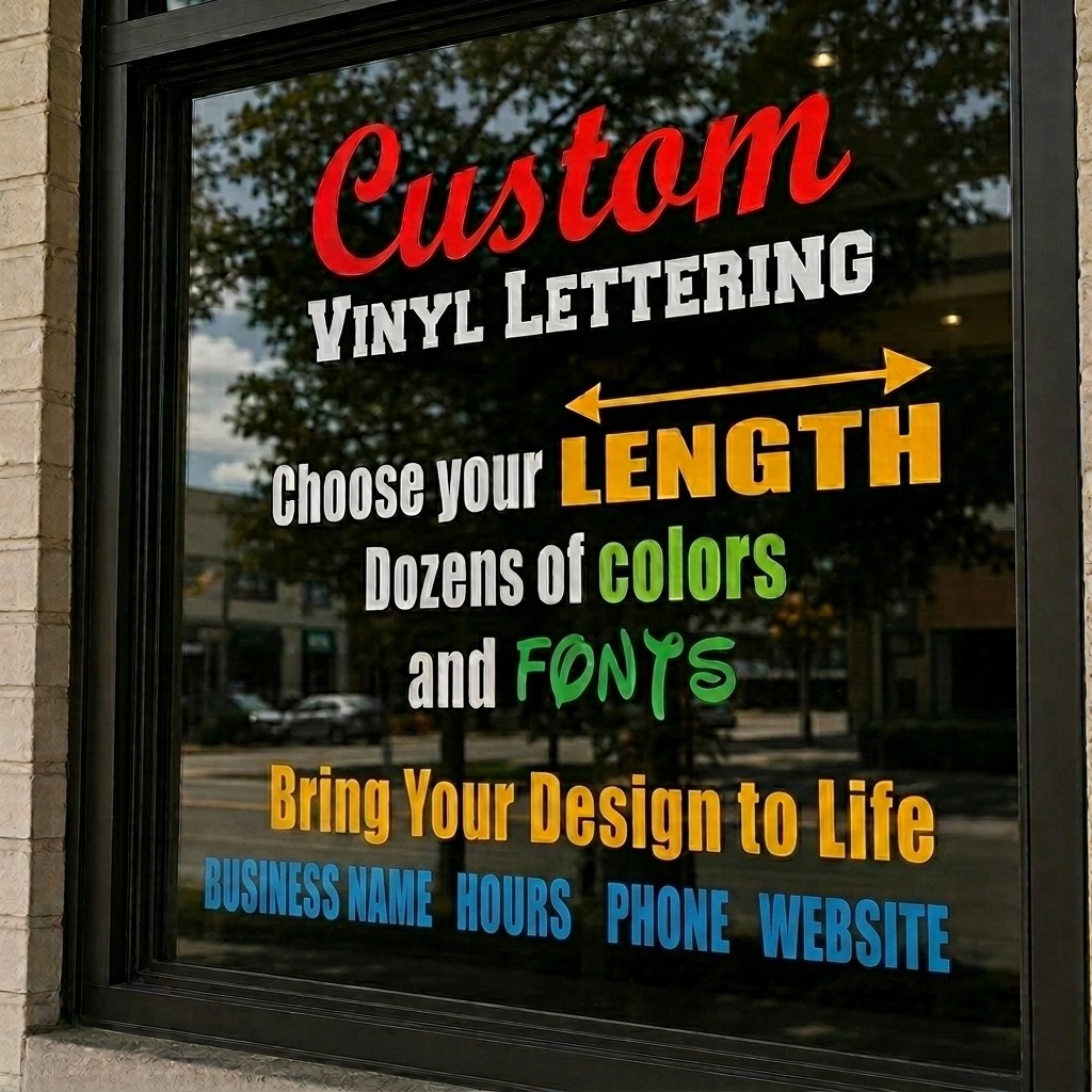 CUSTOM VINYL LETTERING DECAL SET – BUSINESS NAME, HOURS, PHONE, WEBSITE