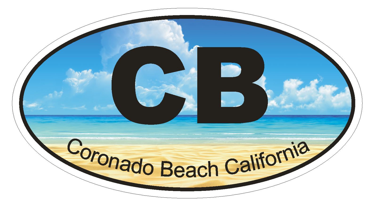Coronado Beach California Oval Bumper Sticker or Helmet Sticker D1224 Euro Oval