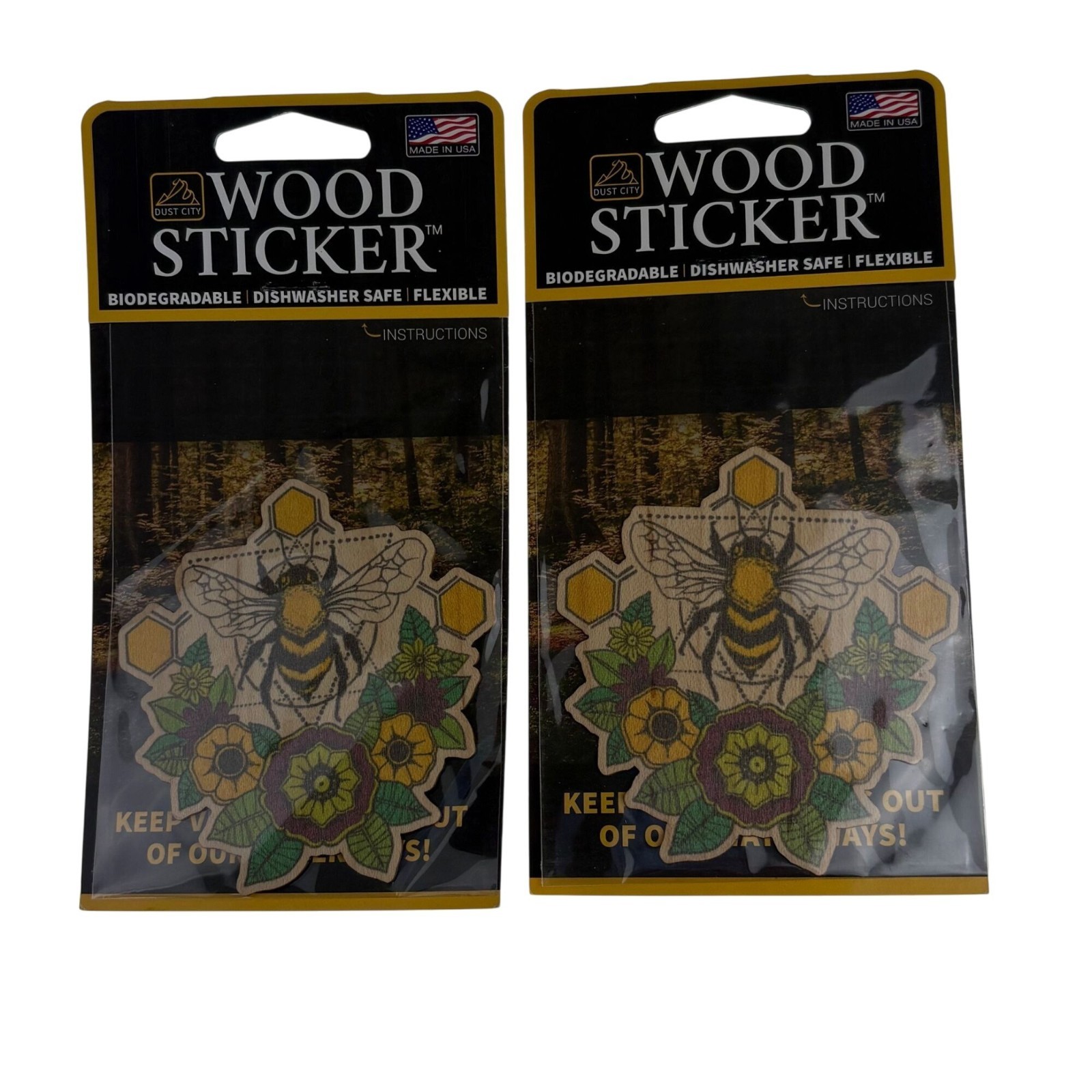 Bee Biodegradable Flexible Wood Sticker Weather Resistant Dishwasher Safe Eco
