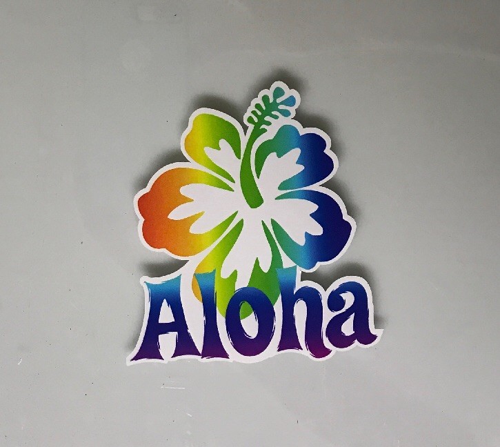 Aloha Sticker – Hibiscus Surf Hawaii Surfing Tropical Rainbow Hawaiian Beach