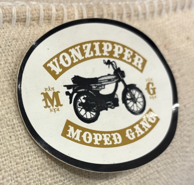 Vonzipper Moped Gang Sticker! 1960's Style! Oval! Black, White and Gold ~Honda