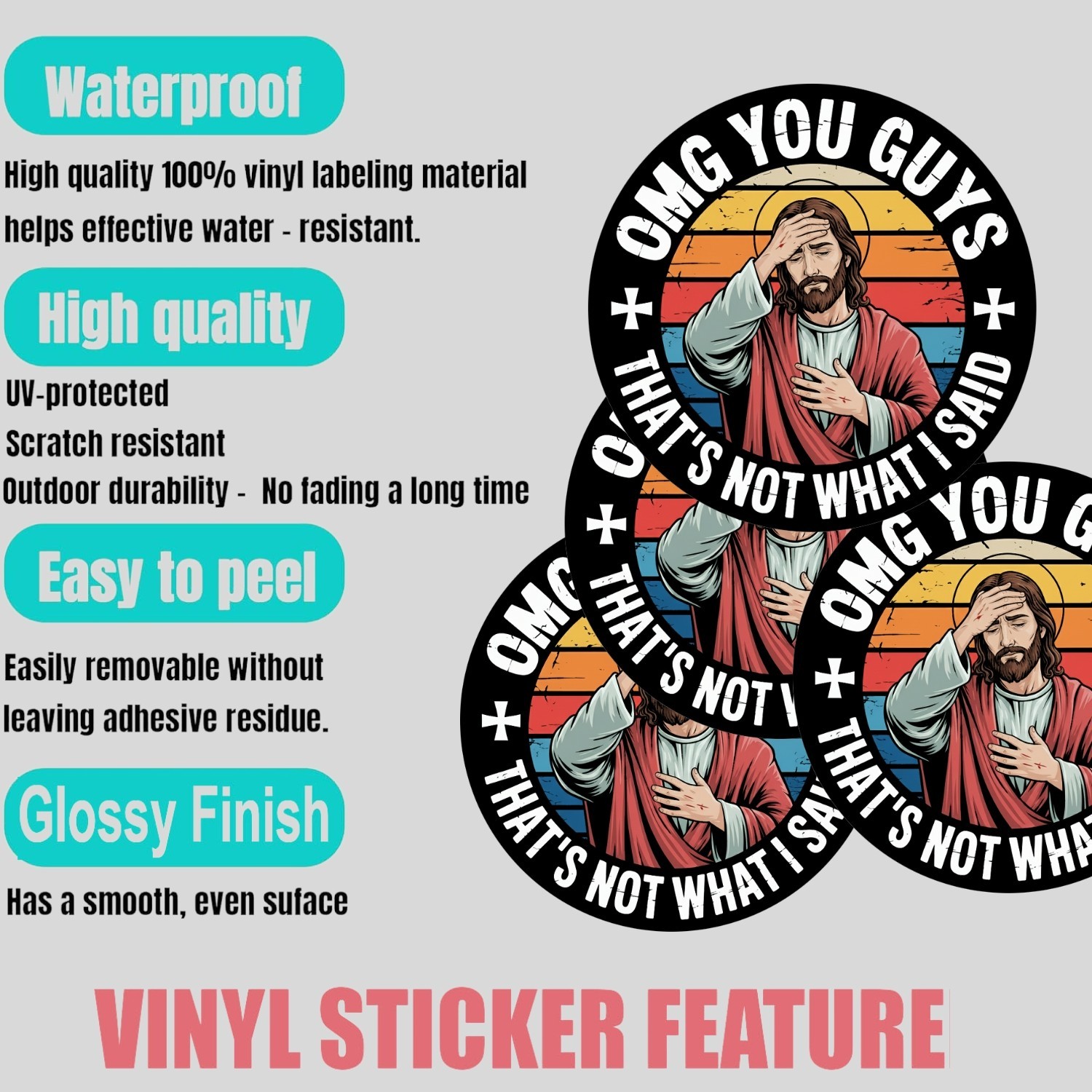 4PCS Funny Religious Meme Stickers Retro Color Vinyl Decal Gift Set