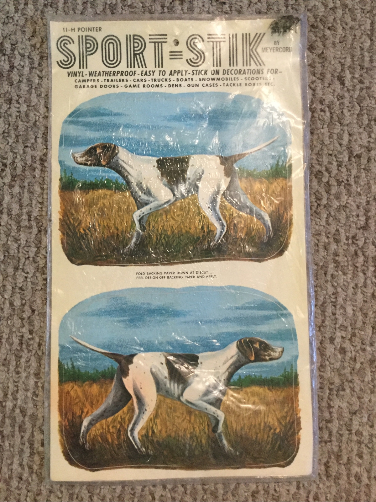 Vtg Sport Stik Meyercord Vinyl Weatherproof Decoration 11-H Pointer Hunting Dog