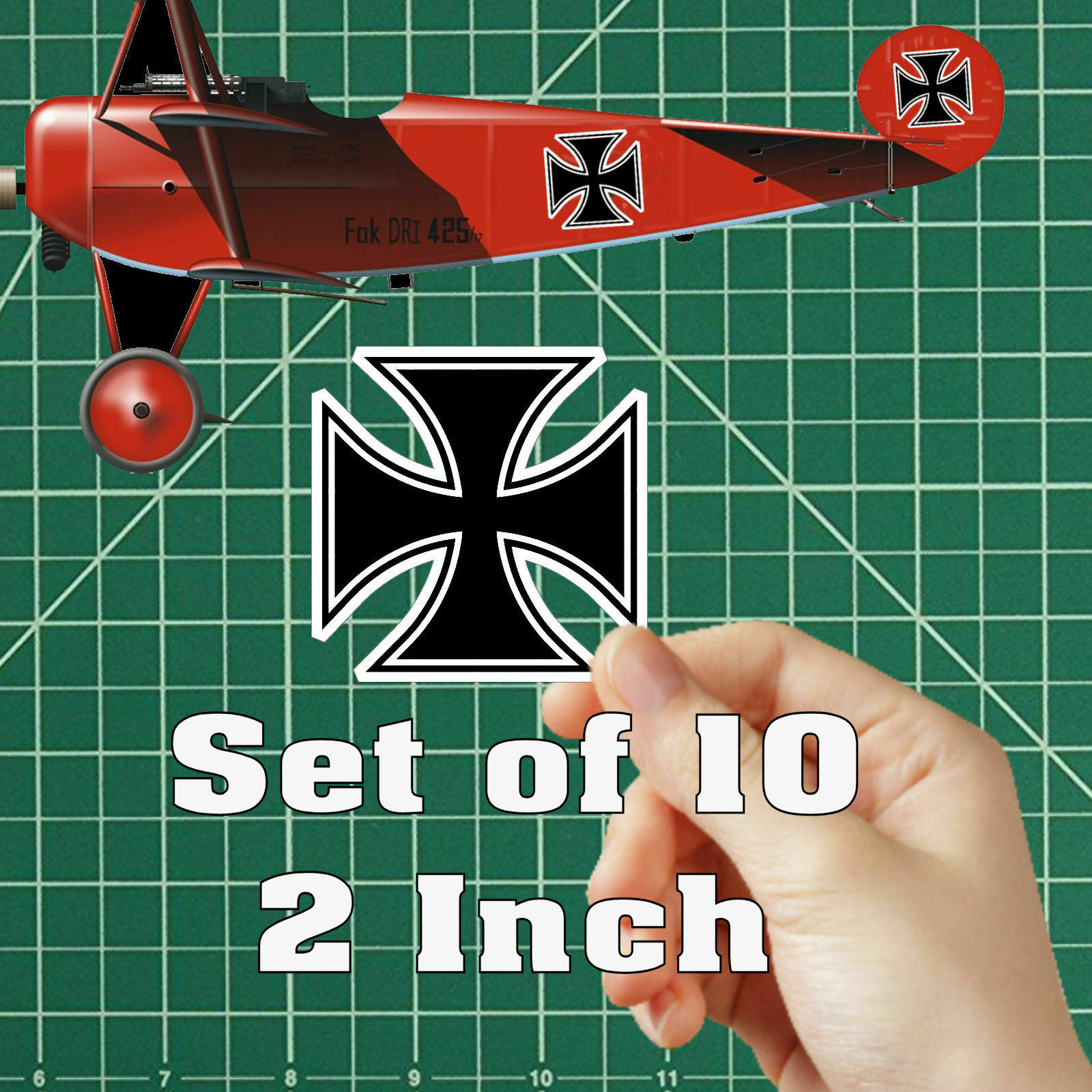 German Maltese Fokker Iron Cross Peel & Stick Stickers RC Planes Set of 10 @ 2"
