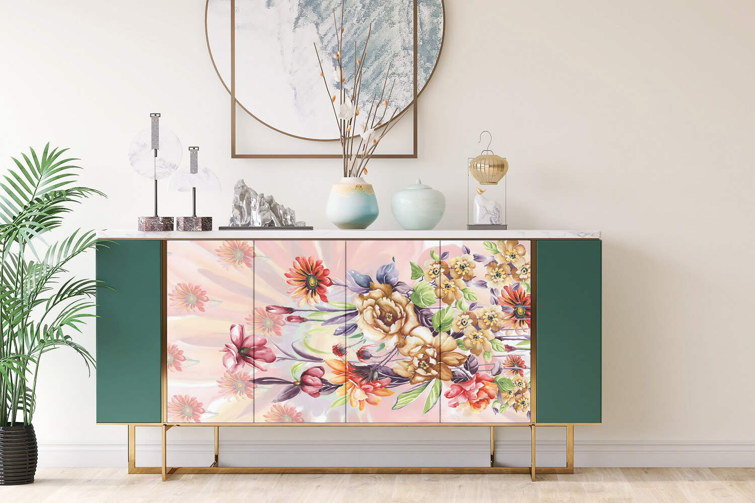 Wall Door Furniture Adhesive Decorative Sticker Decal Vintage flowers 100×50