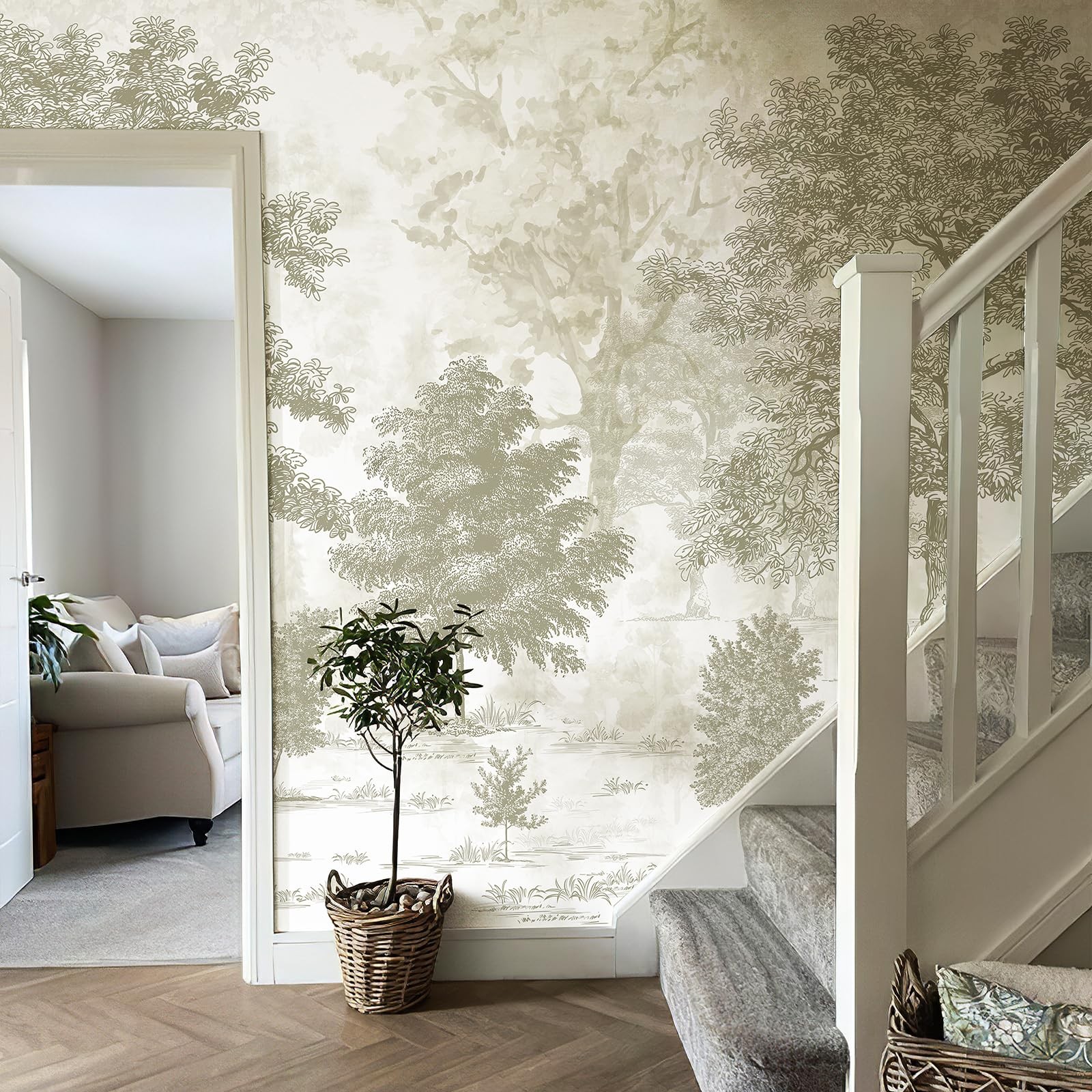 Zeeko Vintage Forest Wall Mural Peel and Stick 148" W 148"x 98", Brown Green