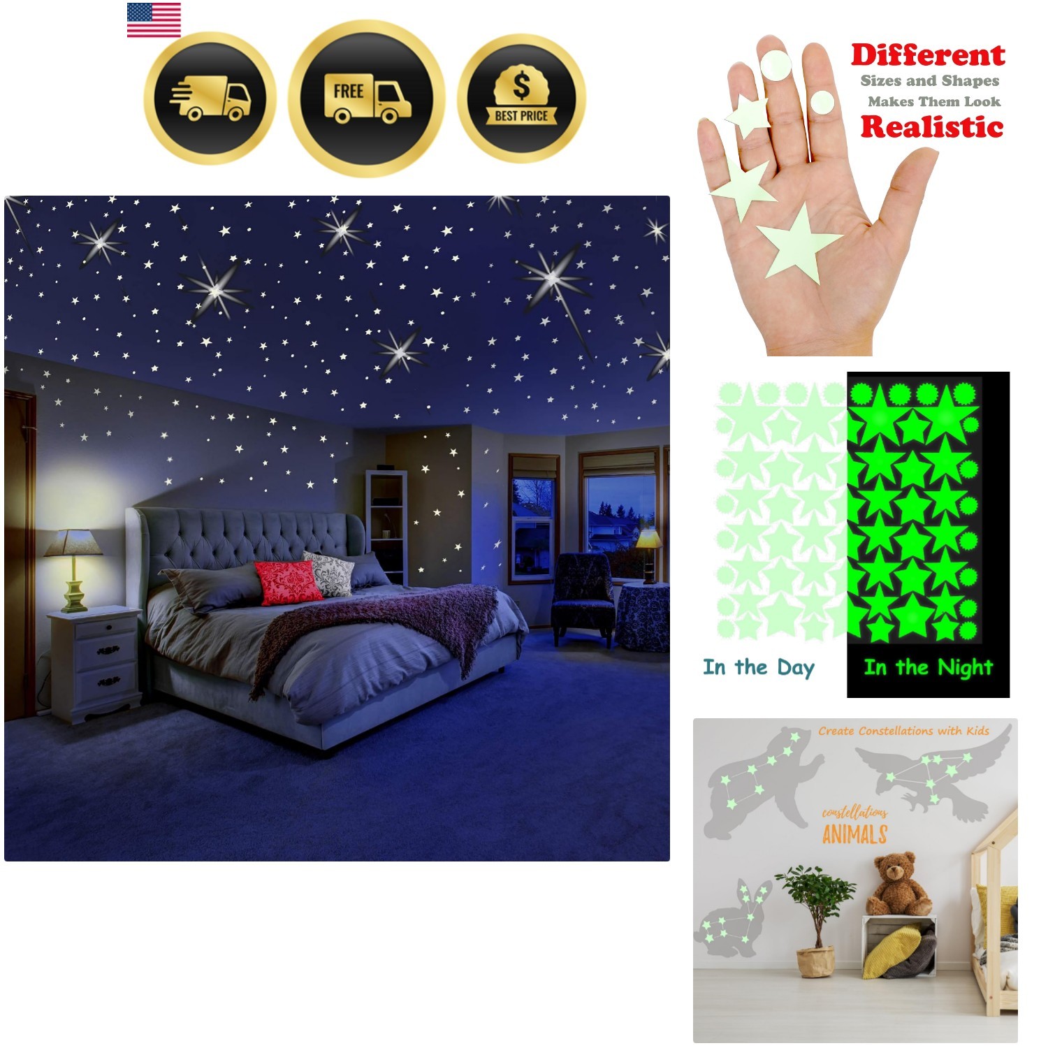 Glow in The Dark Stars Ceiling Wall Stickers Kids Room Decor Galaxy Set