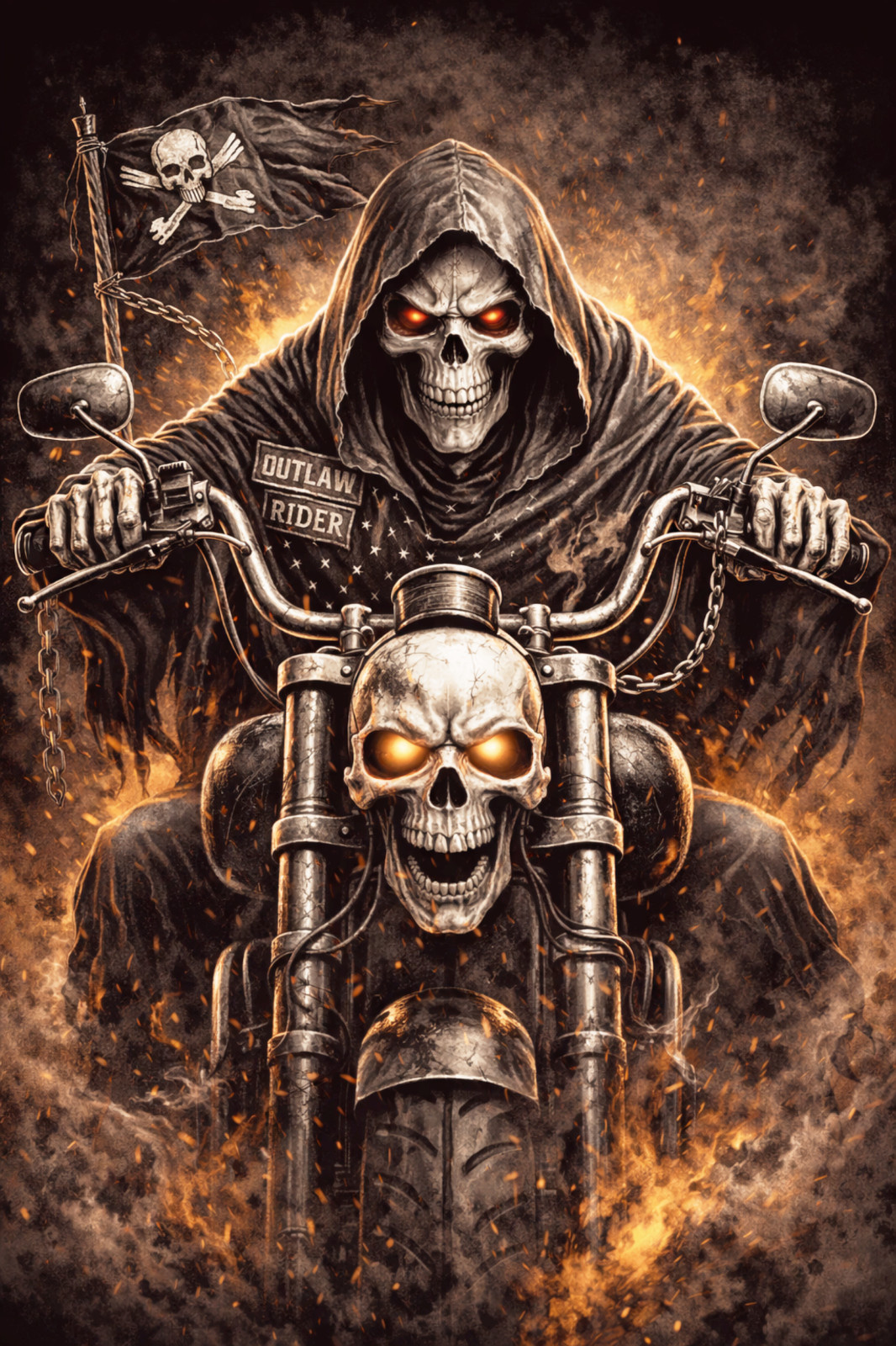 Outlaw Grim Reaper Biker Vinyl Sticker Skull Motorcycle Gothic Decal