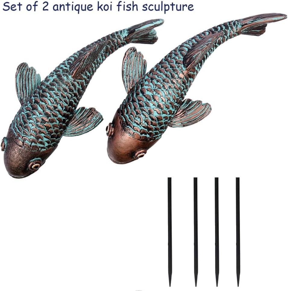 Garden Sculptures & Statues,Koi Fish Decor,Garden Fish Art,Set of 2 Antique