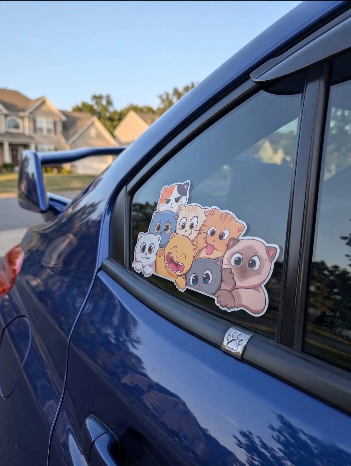 Cute Cat Pile Vinyl Decal – Peeking Cartoon Kittens Car Window Sticker (6" x 3.5