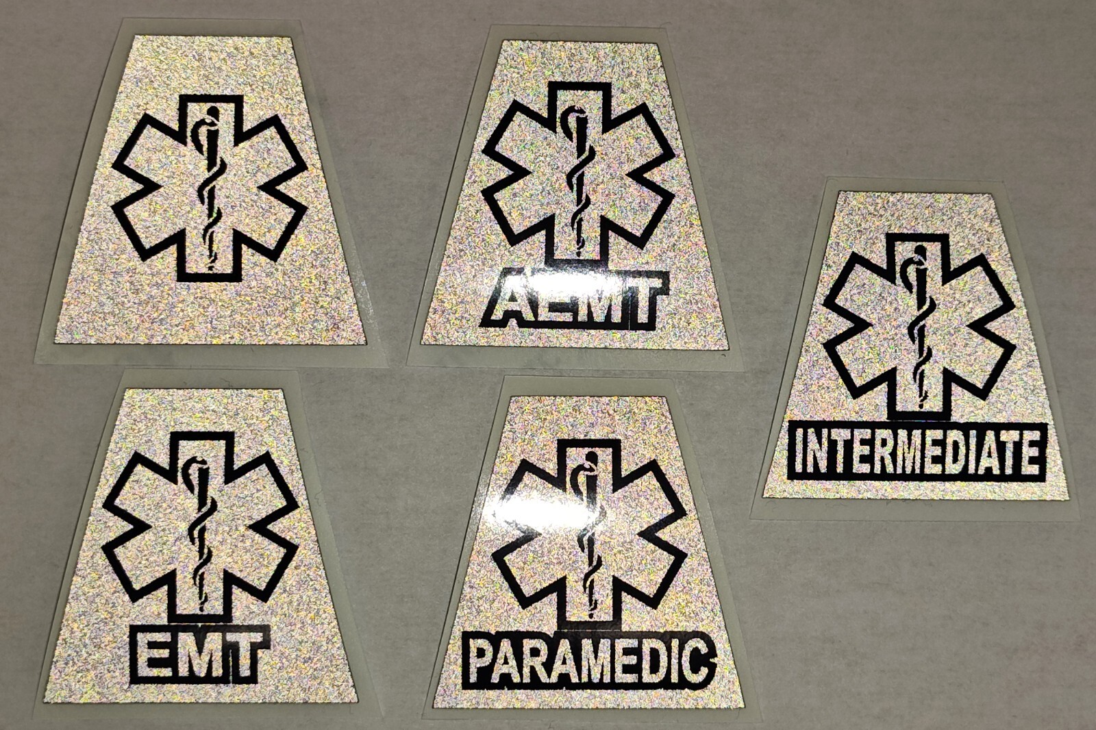 Reflective subdued Black EMT PARAMEDIC AEMT Tetrahedron Helmet Decal You Pick